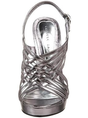 EUC Chinese Laundry Metallic Silver Woven Platform Slingback Heel